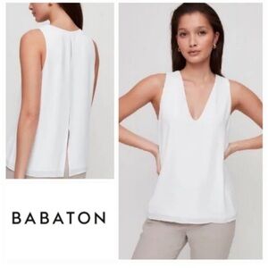 Aritzia Babaton Maddox Blouse Sleeveless Split Back Loose V Neck White Size L